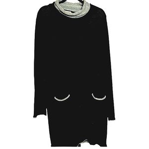Max Studio Knit Dress Dark Gray with Cowl Neckline and Trim Light Gray L